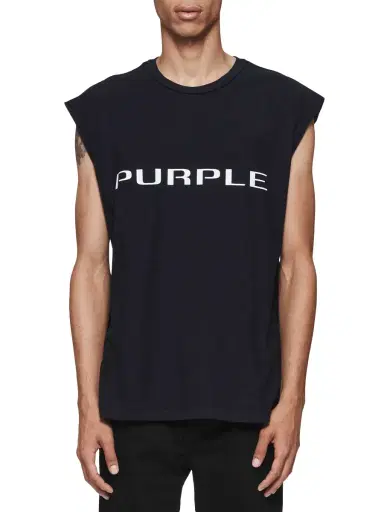 Purple Brand Men's Logo Cotton Tank Top - Black | Thumbnail 2 Purple Brand Men's Logo Cotton Tank Top - Black | Thumbnail 2
