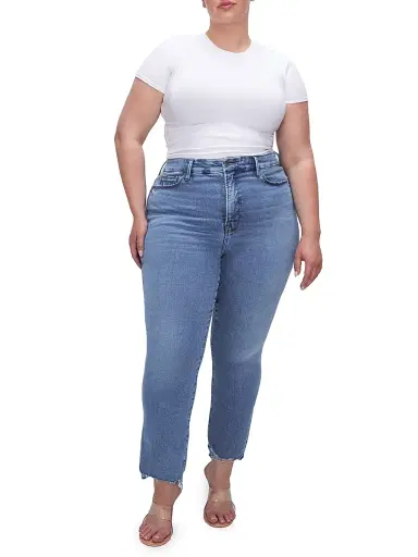 Good American Women's Good Legs High-Rise Stretch Straight Ankle Jeans - Indigo | Thumbnail 2 Good American Women's Good Legs High-Rise Stretch Straight Ankle Jeans - Indigo | Thumbnail 2