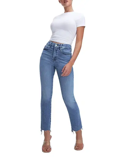 Good American Women's Good Legs High-Rise Stretch Straight Ankle Jeans - Indigo | Thumbnail 1 Good American Women's Good Legs High-Rise Stretch Straight Ankle Jeans - Indigo | Thumbnail 1