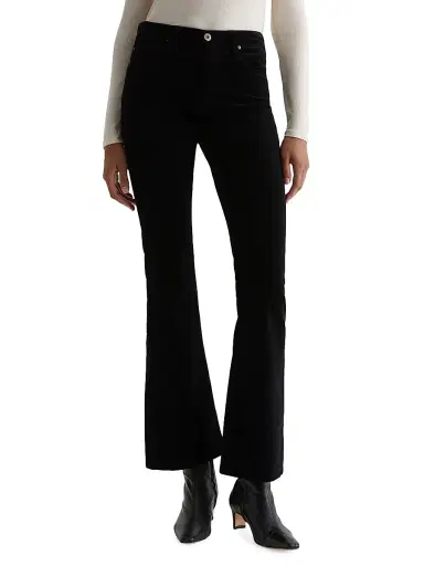 AG Jeans Women's Farrah Stretch-Velvet High-Rise Boot-Cut Pants - Super Black | Thumbnail 1 AG Jeans Women's Farrah Stretch-Velvet High-Rise Boot-Cut Pants - Super Black | Thumbnail 1
