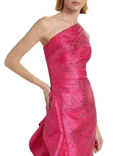 Teri Jon by Rickie Freeman Women's Jacquard One-Shoulder Ruffle Column Gown - Hot Pink - Size 18 | Thumbnail 6 Teri Jon by Rickie Freeman Women's Jacquard One-Shoulder Ruffle Column Gown - Hot Pink - Size 18 | Thumbnail 6