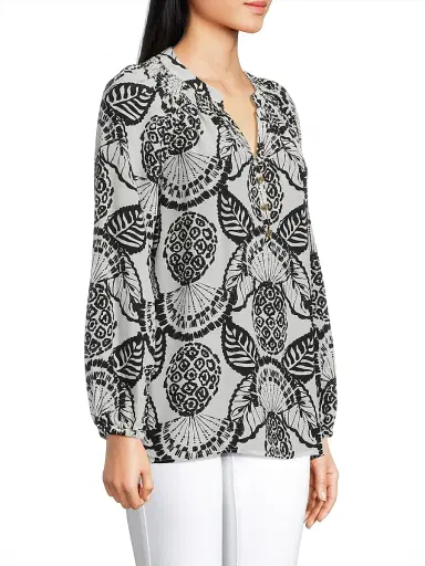 Lilly Pulitzer Women's Elsa Silk Print Top - Coconut Pineapple - Size XL | Thumbnail 4 Lilly Pulitzer Women's Elsa Silk Print Top - Coconut Pineapple - Size XL | Thumbnail 4