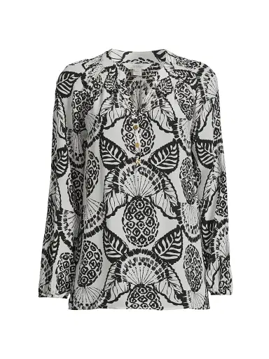 Lilly Pulitzer Women's Elsa Silk Print Top - Coconut Pineapple - Size XL | Thumbnail 1 Lilly Pulitzer Women's Elsa Silk Print Top - Coconut Pineapple - Size XL | Thumbnail 1