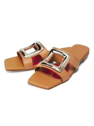 Roger Vivier Women's New Metal Buckle Leather Sandals - Cuoio | Thumbnail 2 Roger Vivier Women's New Metal Buckle Leather Sandals - Cuoio | Thumbnail 2