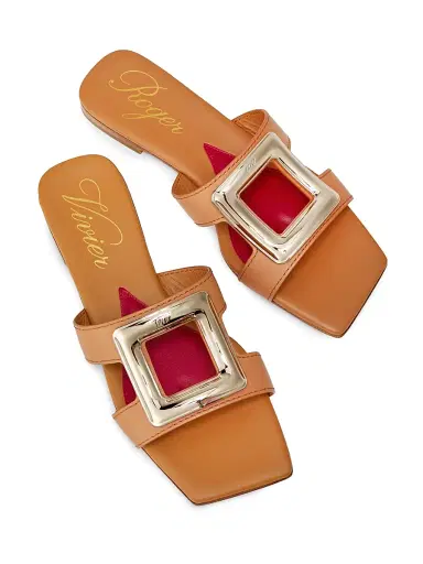 Roger Vivier Women's New Metal Buckle Leather Sandals - Cuoio | Thumbnail 4 Roger Vivier Women's New Metal Buckle Leather Sandals - Cuoio | Thumbnail 4