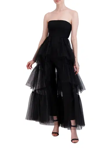 BCBGMAXAZRIA Women's Strapless Tiered Tulle Overlay Jumpsuit - Black | Thumbnail 2 BCBGMAXAZRIA Women's Strapless Tiered Tulle Overlay Jumpsuit - Black | Thumbnail 2