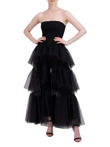 BCBGMAXAZRIA Women's Strapless Tiered Tulle Overlay Jumpsuit - Black | Thumbnail 3 BCBGMAXAZRIA Women's Strapless Tiered Tulle Overlay Jumpsuit - Black | Thumbnail 3