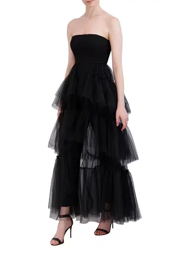 BCBGMAXAZRIA Women's Strapless Tiered Tulle Overlay Jumpsuit - Black | Thumbnail 4 BCBGMAXAZRIA Women's Strapless Tiered Tulle Overlay Jumpsuit - Black | Thumbnail 4