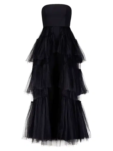 BCBGMAXAZRIA Women's Strapless Tiered Tulle Overlay Jumpsuit - Black | Thumbnail 1 BCBGMAXAZRIA Women's Strapless Tiered Tulle Overlay Jumpsuit - Black | Thumbnail 1