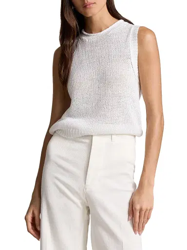 Polo Ralph Lauren Women's Linen-Cotton Knit Sweater Tank - White | Thumbnail 3 Polo Ralph Lauren Women's Linen-Cotton Knit Sweater Tank - White | Thumbnail 3