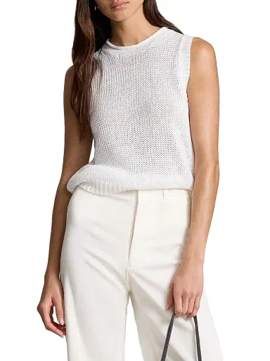 Polo Ralph Lauren Women's Linen-Cotton Knit Sweater Tank - White | Thumbnail 4 Polo Ralph Lauren Women's Linen-Cotton Knit Sweater Tank - White | Thumbnail 4