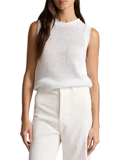 Polo Ralph Lauren Women's Linen-Cotton Knit Sweater Tank - White | Thumbnail 6 Polo Ralph Lauren Women's Linen-Cotton Knit Sweater Tank - White | Thumbnail 6