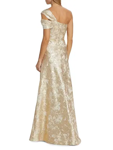 Teri Jon by Rickie Freeman Women's Metallic Jacquard One-Shoulder Gown - Ivory Gold - Size 10 | Thumbnail 5 Teri Jon by Rickie Freeman Women's Metallic Jacquard One-Shoulder Gown - Ivory Gold - Size 10 | Thumbnail 5