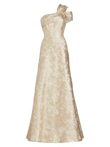 Teri Jon by Rickie Freeman Women's Metallic Jacquard One-Shoulder Gown - Ivory Gold - Size 10 | Thumbnail 1 Teri Jon by Rickie Freeman Women's Metallic Jacquard One-Shoulder Gown - Ivory Gold - Size 10 | Thumbnail 1