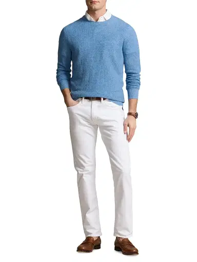 Polo Ralph Lauren Men's Linen Knit Crewneck Sweater - Dusty Light Blue | Thumbnail 2 Polo Ralph Lauren Men's Linen Knit Crewneck Sweater - Dusty Light Blue | Thumbnail 2