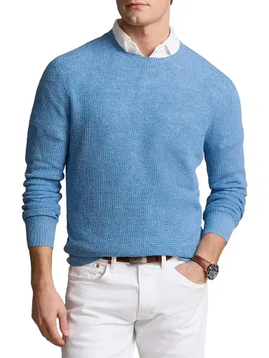 Polo Ralph Lauren Men's Linen Knit Crewneck Sweater - Dusty Light Blue | Thumbnail 3 Polo Ralph Lauren Men's Linen Knit Crewneck Sweater - Dusty Light Blue | Thumbnail 3