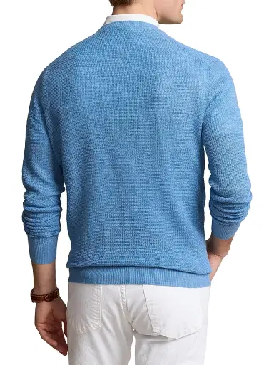 Polo Ralph Lauren Men's Linen Knit Crewneck Sweater - Dusty Light Blue | Thumbnail 4 Polo Ralph Lauren Men's Linen Knit Crewneck Sweater - Dusty Light Blue | Thumbnail 4