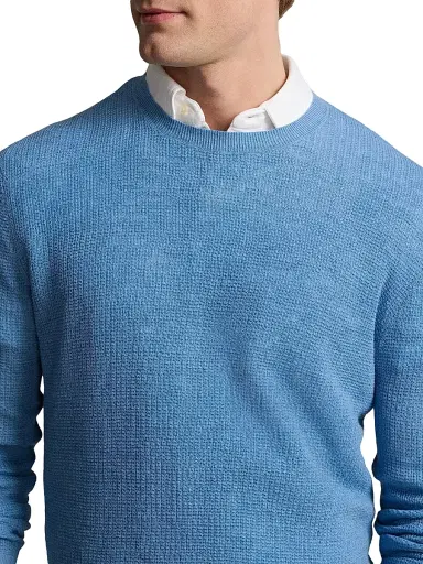 Polo Ralph Lauren Men's Linen Knit Crewneck Sweater - Dusty Light Blue | Thumbnail 5 Polo Ralph Lauren Men's Linen Knit Crewneck Sweater - Dusty Light Blue | Thumbnail 5