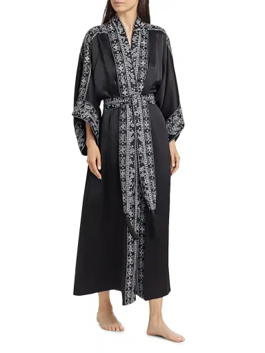 Josie Natori Women's Ysobel Embroidered Robe - Black - Size XL | Thumbnail 2 Josie Natori Women's Ysobel Embroidered Robe - Black - Size XL | Thumbnail 2
