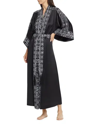 Josie Natori Women's Ysobel Embroidered Robe - Black - Size XL | Thumbnail 3 Josie Natori Women's Ysobel Embroidered Robe - Black - Size XL | Thumbnail 3