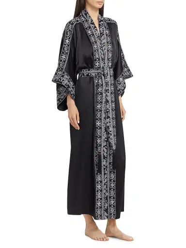 Josie Natori Women's Ysobel Embroidered Robe - Black - Size XL | Thumbnail 4 Josie Natori Women's Ysobel Embroidered Robe - Black - Size XL | Thumbnail 4
