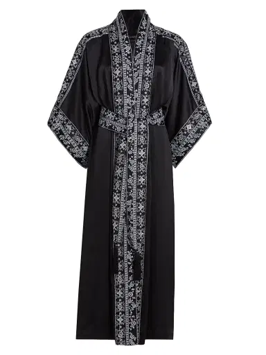 Josie Natori Women's Ysobel Embroidered Robe - Black - Size XL | Thumbnail 1 Josie Natori Women's Ysobel Embroidered Robe - Black - Size XL | Thumbnail 1