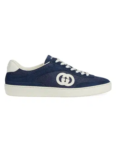 Gucci Men's G74 Logo Suede Low-Top Sneakers - Blue | Thumbnail 1 Gucci Men's G74 Logo Suede Low-Top Sneakers - Blue | Thumbnail 1