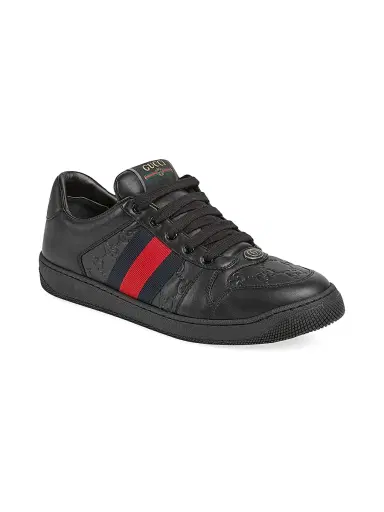 Gucci Men's Screener Embossed-Leather Sneakers - Black | Thumbnail 2 Gucci Men's Screener Embossed-Leather Sneakers - Black | Thumbnail 2