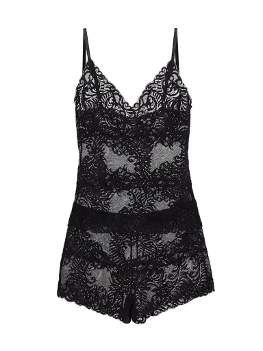 Natori Women's Mesh Lace Short Pajamas - Black | Thumbnail 1 Natori Women's Mesh Lace Short Pajamas - Black | Thumbnail 1
