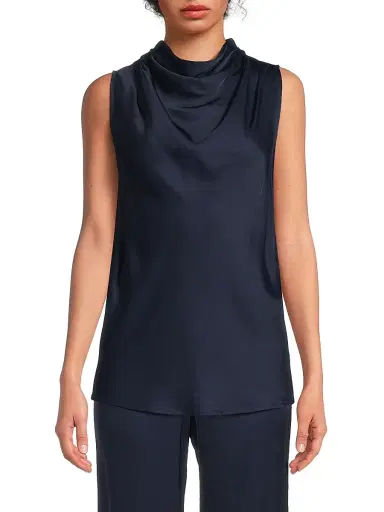 Rue Sophie Women's Mika Satin Cowlneck Sleeveless Top - Navy | Thumbnail 3 Rue Sophie Women's Mika Satin Cowlneck Sleeveless Top - Navy | Thumbnail 3