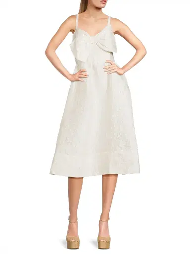 Lilly Pulitzer Women's Ellara Jacquard Bow Midi-Dress - Coconut Leaf - Size 14 | Thumbnail 2 Lilly Pulitzer Women's Ellara Jacquard Bow Midi-Dress - Coconut Leaf - Size 14 | Thumbnail 2