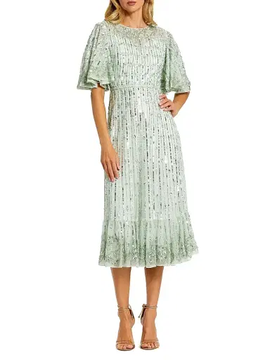 Mac Duggal Women's Flounce Sleeve Midi-Dress | Thumbnail 1 Mac Duggal Women's Flounce Sleeve Midi-Dress | Thumbnail 1