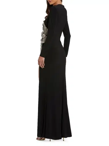 Mac Duggal Women's Jersey Beaded Floral Long-Sleeve Gown - Black | Thumbnail 2 Mac Duggal Women's Jersey Beaded Floral Long-Sleeve Gown - Black | Thumbnail 2
