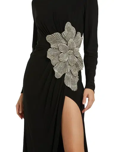 Mac Duggal Women's Jersey Beaded Floral Long-Sleeve Gown - Black | Thumbnail 3 Mac Duggal Women's Jersey Beaded Floral Long-Sleeve Gown - Black | Thumbnail 3
