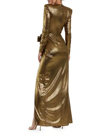 Mac Duggal Women's Metallic Jersey Bow A-Line Gown - Antique Gold | Thumbnail 2 Mac Duggal Women's Metallic Jersey Bow A-Line Gown - Antique Gold | Thumbnail 2