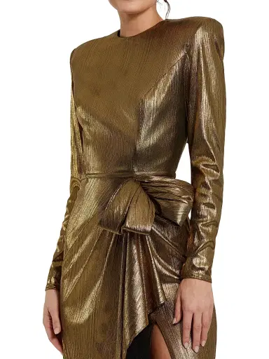 Mac Duggal Women's Metallic Jersey Bow A-Line Gown - Antique Gold | Thumbnail 3 Mac Duggal Women's Metallic Jersey Bow A-Line Gown - Antique Gold | Thumbnail 3