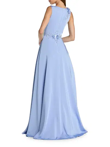 Mac Duggal Women's Floral Appliqué Crêpe A-Line Gown - Powder Blue | Thumbnail 2 Mac Duggal Women's Floral Appliqué Crêpe A-Line Gown - Powder Blue | Thumbnail 2