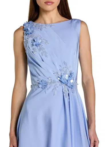 Mac Duggal Women's Floral Appliqué Crêpe A-Line Gown - Powder Blue | Thumbnail 3 Mac Duggal Women's Floral Appliqué Crêpe A-Line Gown - Powder Blue | Thumbnail 3