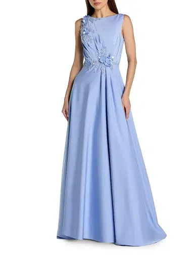Mac Duggal Women's Floral Appliqué Crêpe A-Line Gown - Powder Blue | Thumbnail 1 Mac Duggal Women's Floral Appliqué Crêpe A-Line Gown - Powder Blue | Thumbnail 1