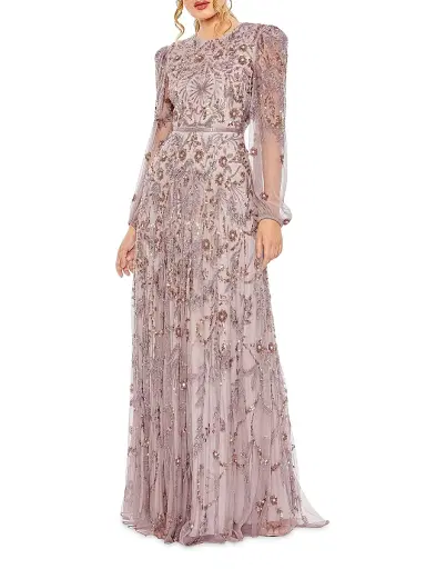 Mac Duggal Women's Beaded & Sequined Puff-Sleeve Gown | Thumbnail 1 Mac Duggal Women's Beaded & Sequined Puff-Sleeve Gown | Thumbnail 1