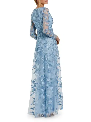 Mac Duggal Women's 3D Floral-Embellished Lace Gown - Powder Blue | Thumbnail 2 Mac Duggal Women's 3D Floral-Embellished Lace Gown - Powder Blue | Thumbnail 2