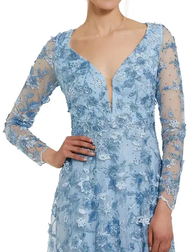 Mac Duggal Women's 3D Floral-Embellished Lace Gown - Powder Blue | Thumbnail 3 Mac Duggal Women's 3D Floral-Embellished Lace Gown - Powder Blue | Thumbnail 3