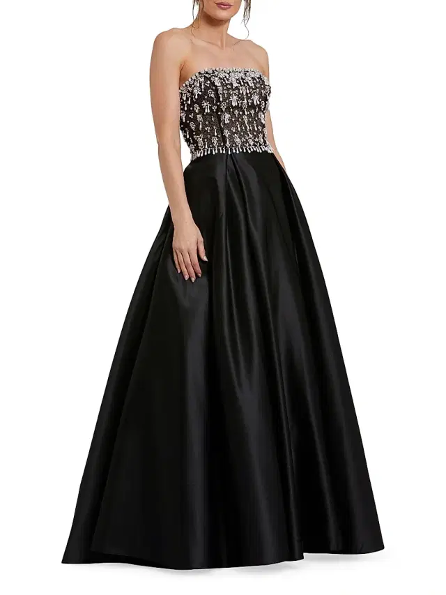 Women's Satin Embellished Strapless Ballgown - Black Women's Satin Embellished Strapless Ballgown - Black