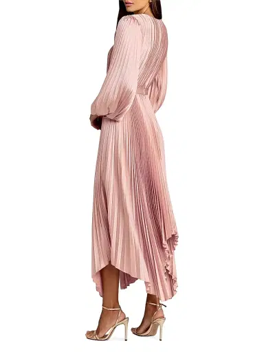 Mac Duggal Women's Ieena Pleated Midi-Dress - Blush | Thumbnail 2 Mac Duggal Women's Ieena Pleated Midi-Dress - Blush | Thumbnail 2