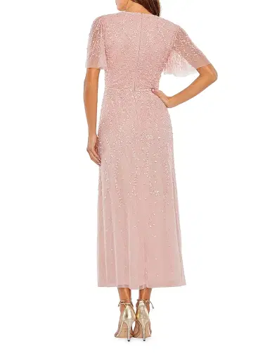 Mac Duggal Women's Beaded Sheath Short-Sleeve Midi-Dress - Rose | Thumbnail 2 Mac Duggal Women's Beaded Sheath Short-Sleeve Midi-Dress - Rose | Thumbnail 2