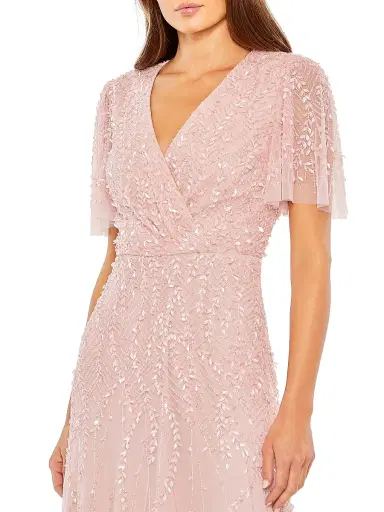 Mac Duggal Women's Beaded Sheath Short-Sleeve Midi-Dress - Rose | Thumbnail 3 Mac Duggal Women's Beaded Sheath Short-Sleeve Midi-Dress - Rose | Thumbnail 3