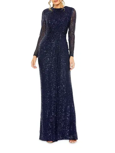 Mac Duggal Women's Sequined Knotted Column Gown - Midnight | Thumbnail 1 Mac Duggal Women's Sequined Knotted Column Gown - Midnight | Thumbnail 1