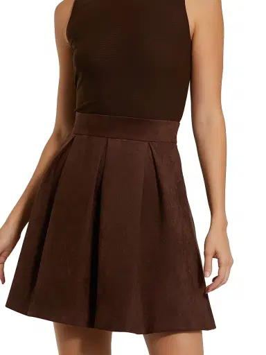 Mac Duggal Women's Mix Media A-Line Minidress - Chocolate | Thumbnail 3 Mac Duggal Women's Mix Media A-Line Minidress - Chocolate | Thumbnail 3