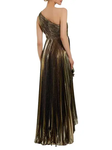 Mac Duggal Women's Metallic Pleated One-Shoulder Faux-Wrap Gown - Gold | Thumbnail 2 Mac Duggal Women's Metallic Pleated One-Shoulder Faux-Wrap Gown - Gold | Thumbnail 2