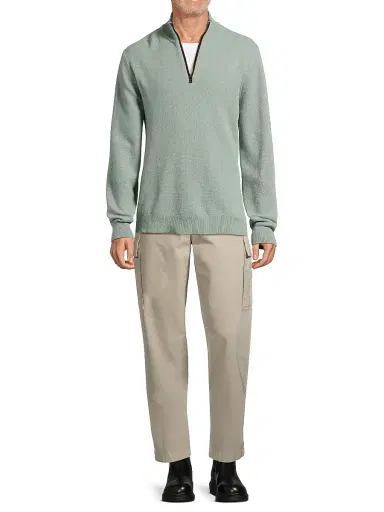 Ralph Lauren Purple Label Men's Bond St. Silks Cable-Knit Cashmere Sweater - Jadeite Melange | Thumbnail 2 Ralph Lauren Purple Label Men's Bond St. Silks Cable-Knit Cashmere Sweater - Jadeite Melange | Thumbnail 2